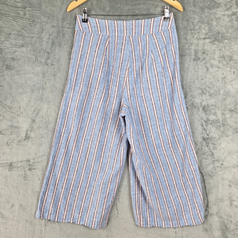 Cali 1850 Pants Medium Linen Blend Beach Coastal Wide Leg Striped Resort Cropped - Picture 7 of 8